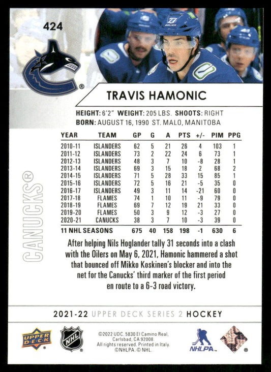 2021-22 Upper Deck #424 Travis Hamonic