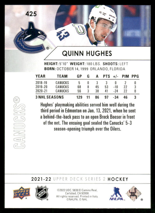 2021-22 Upper Deck #425 Quinn Hughes