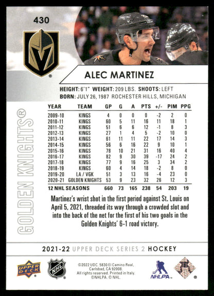 2021-22 Upper Deck #430 Alec Martinez