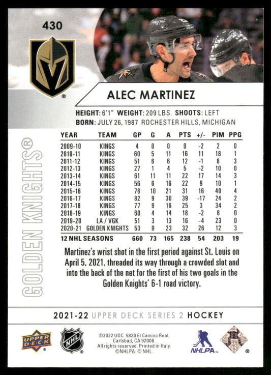 2021-22 Upper Deck #430 Alec Martinez