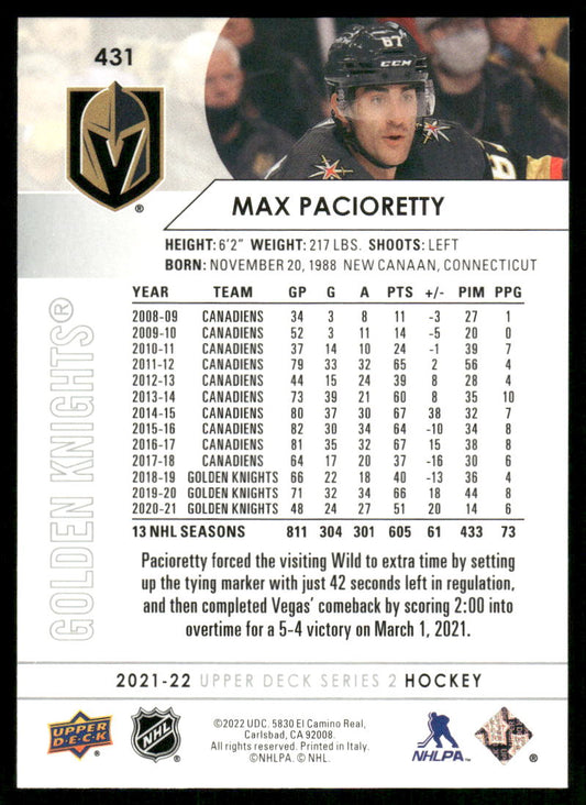 2021-22 Upper Deck #431 Max Pacioretty