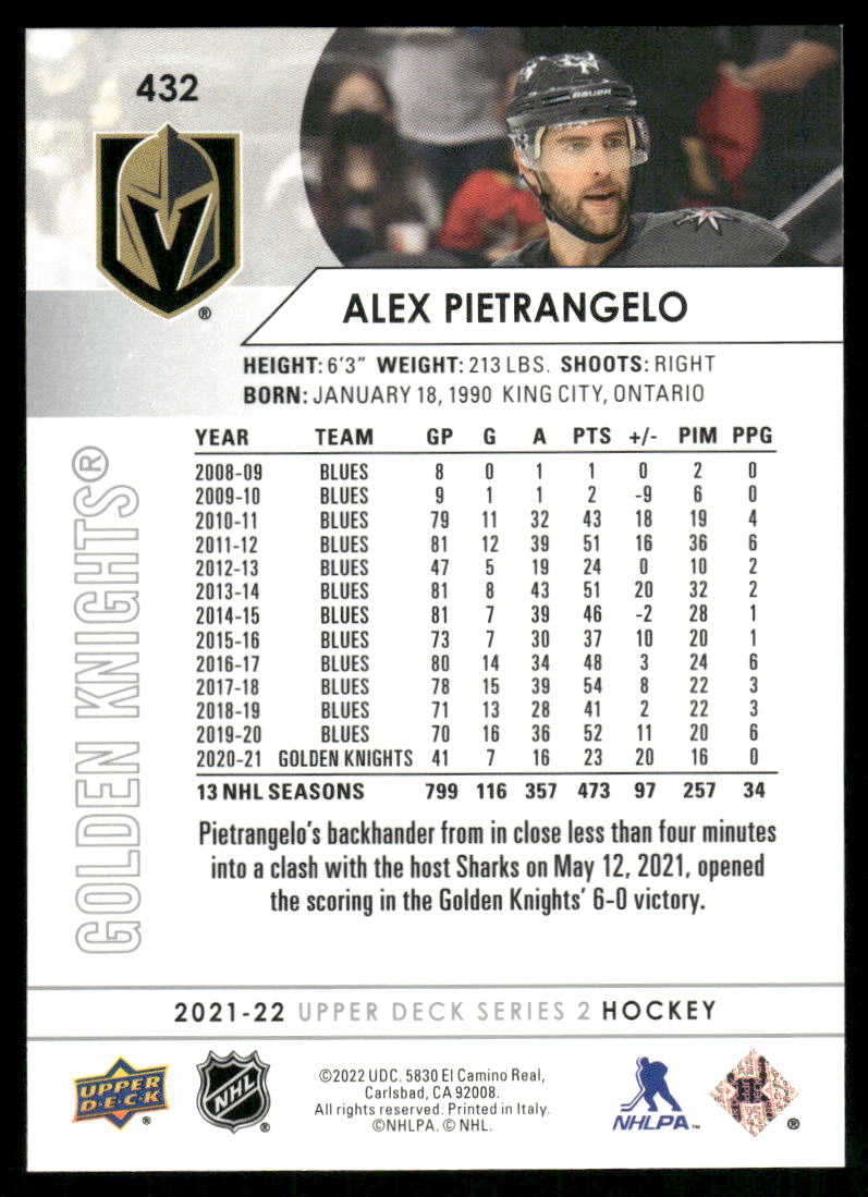 2021-22 Upper Deck #432 Alex Pietrangelo