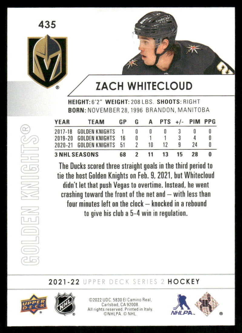 2021-22 Upper Deck #435 Zach Whitecloud