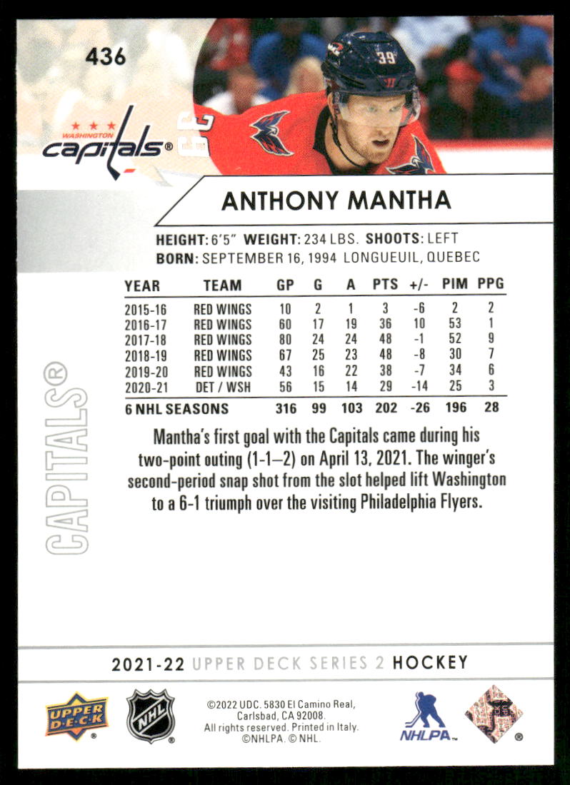 2021-22 Upper Deck #436 Anthony Mantha