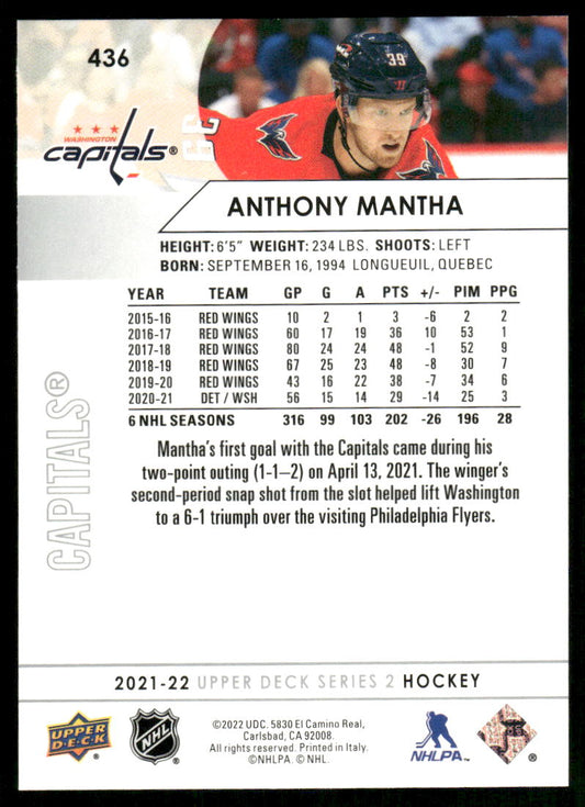 2021-22 Upper Deck #436 Anthony Mantha