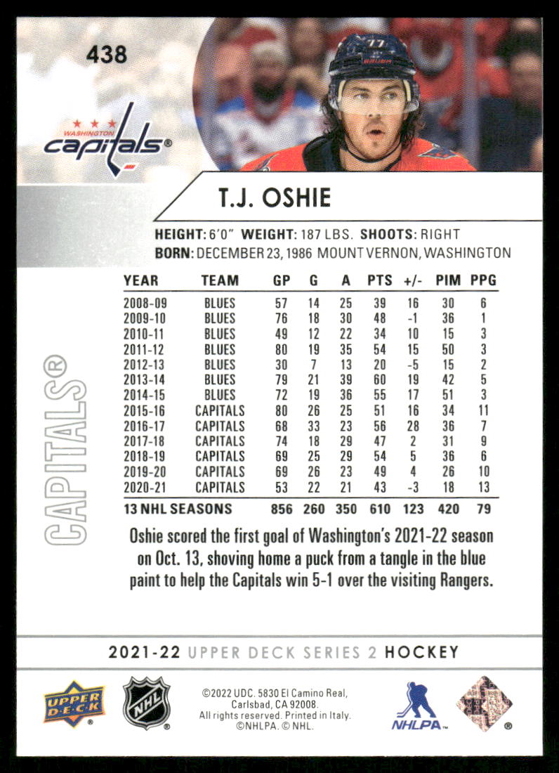 2021-22 Upper Deck #438 T.J. Oshie