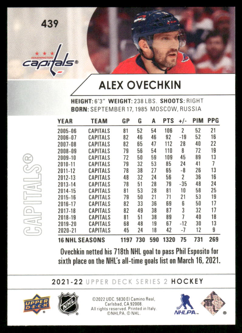 2021-22 Upper Deck #439 Alex Ovechkin