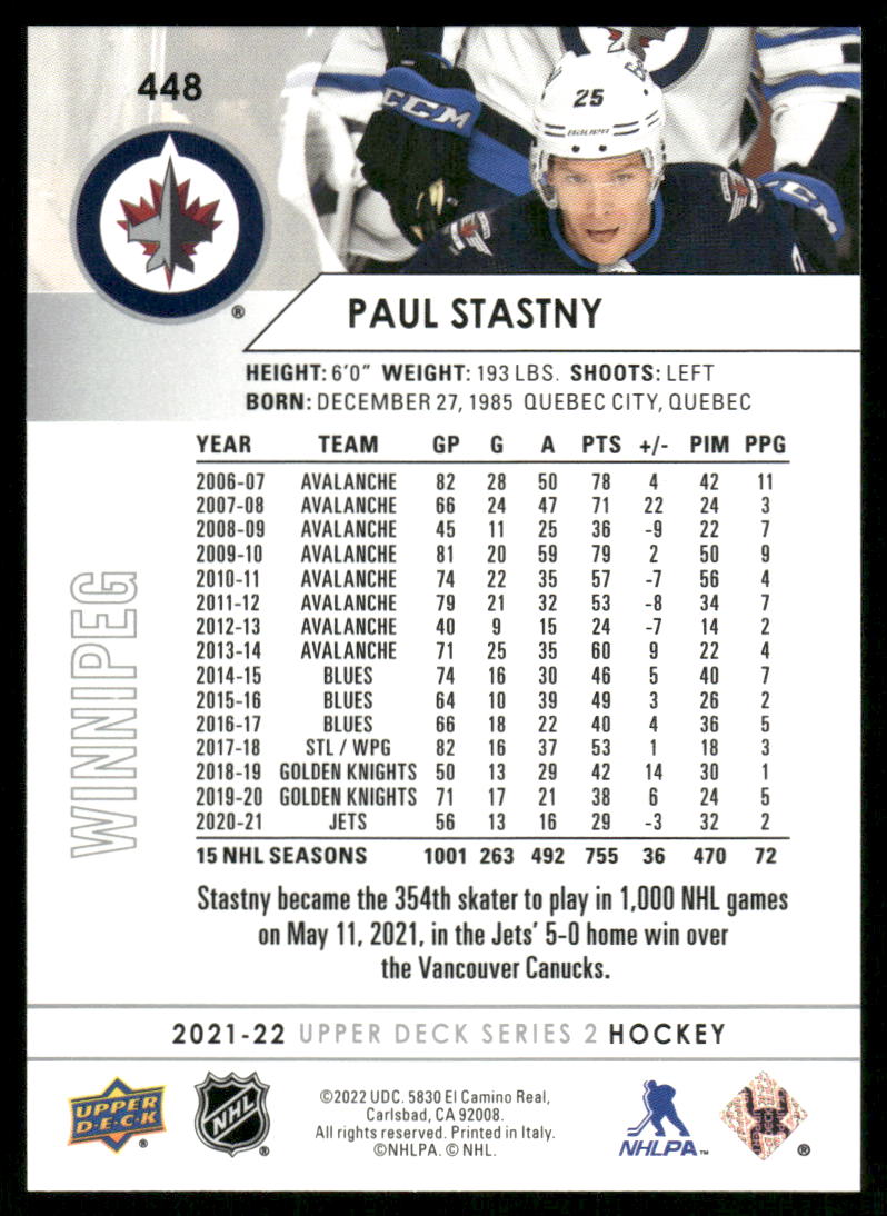 2021-22 Upper Deck #448 Paul Stastny
