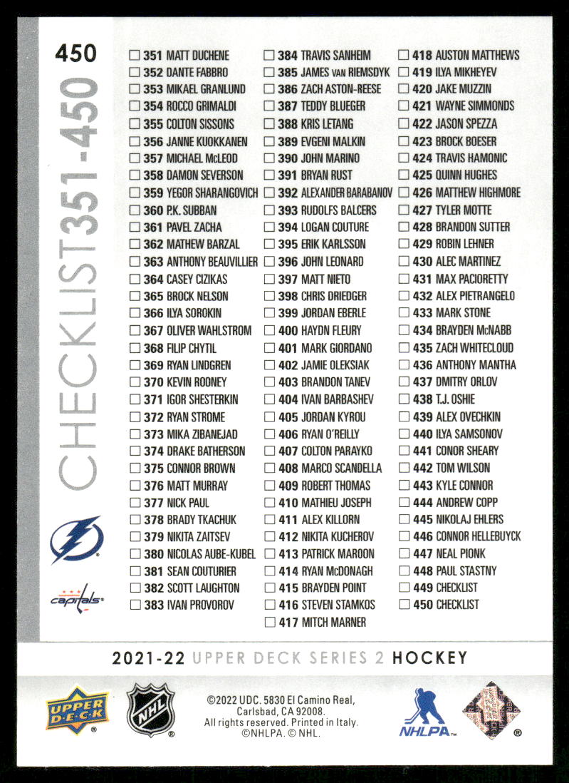 2021-22 Upper Deck #450 Nikita Kucherov / Alex Ovechkin