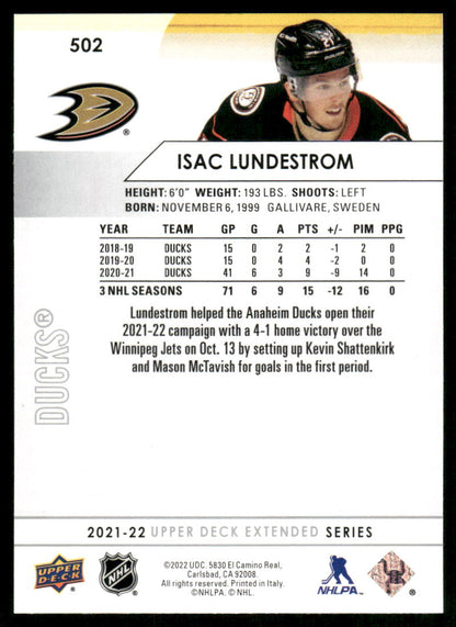 2021-22 Upper Deck #502 Isac Lundestrom