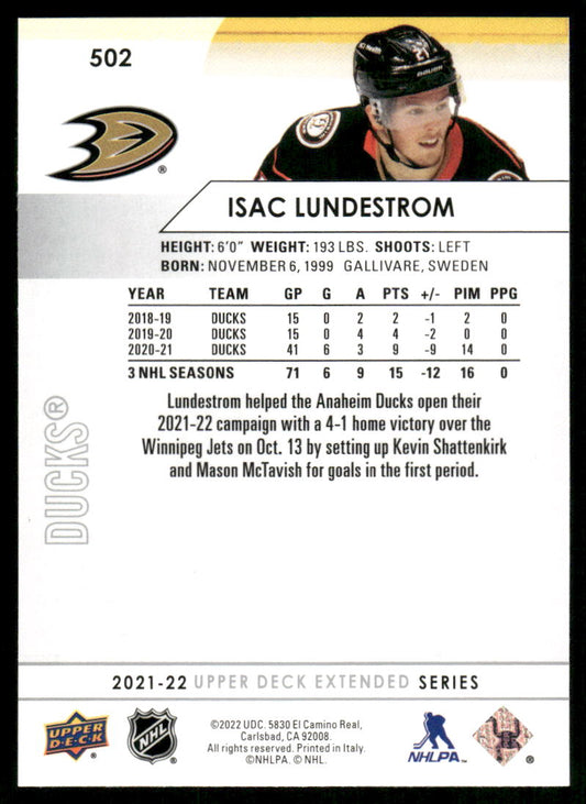 2021-22 Upper Deck #502 Isac Lundestrom