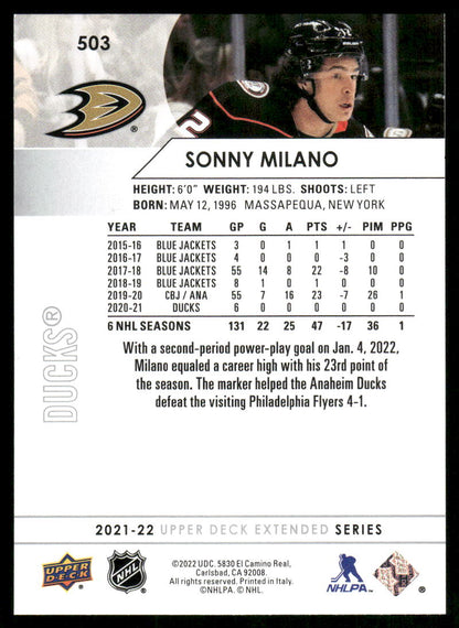 2021-22 Upper Deck #503 Sonny Milano