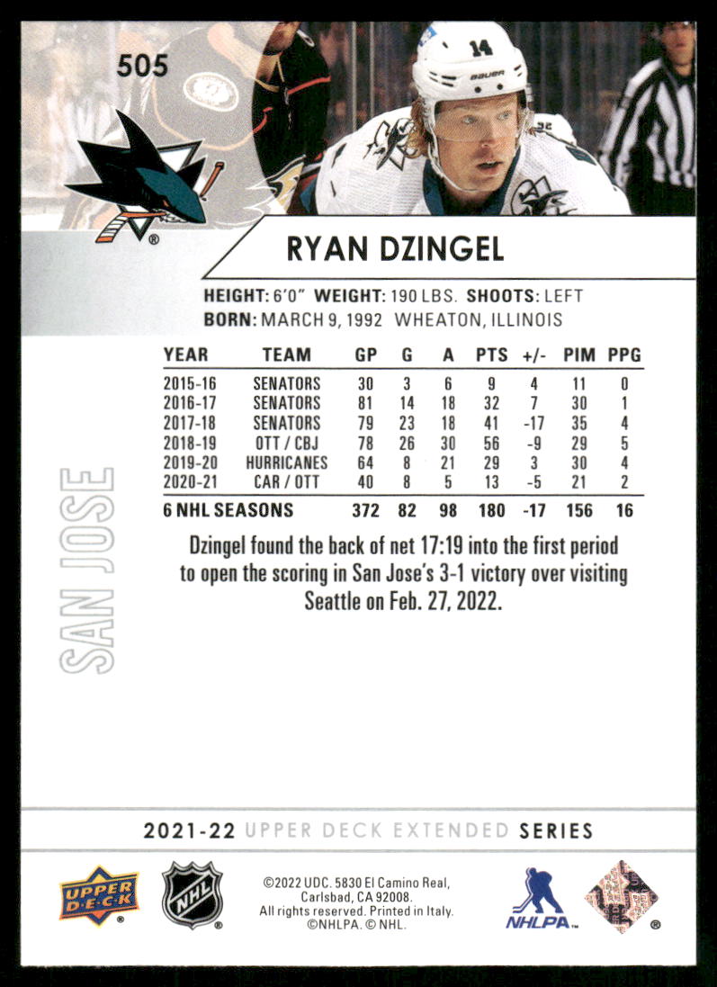2021-22 Upper Deck #505 Ryan Dzingel