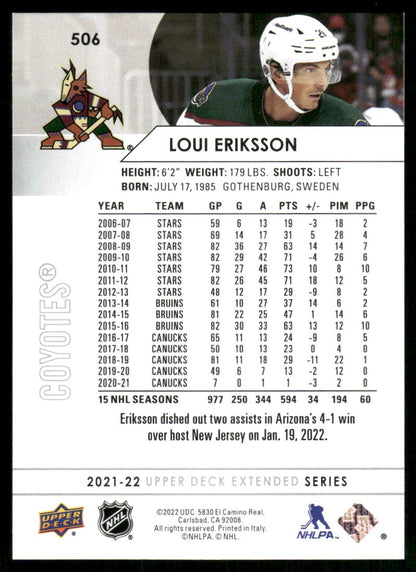 2021-22 Upper Deck #506 Loui Eriksson
