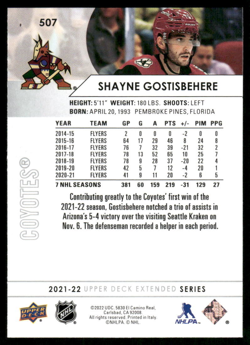 2021-22 Upper Deck #507 Shayne Gostisbehere