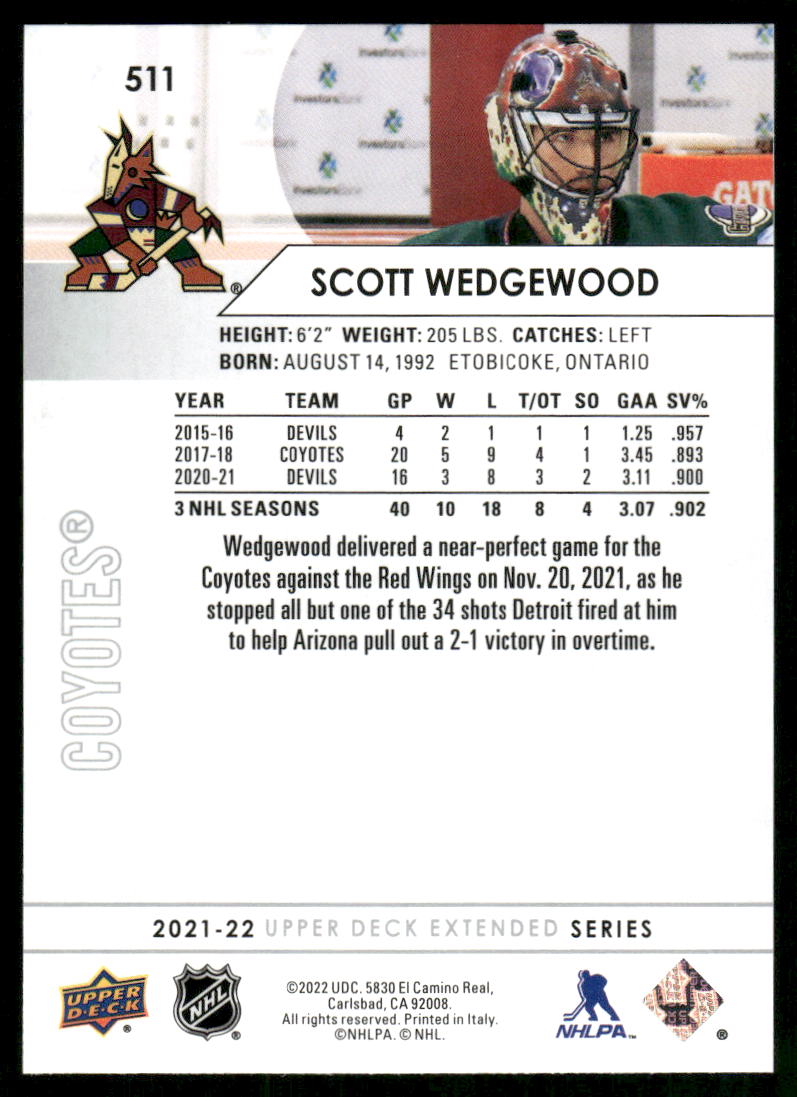 2021-22 Upper Deck #511 Scott Wedgewood