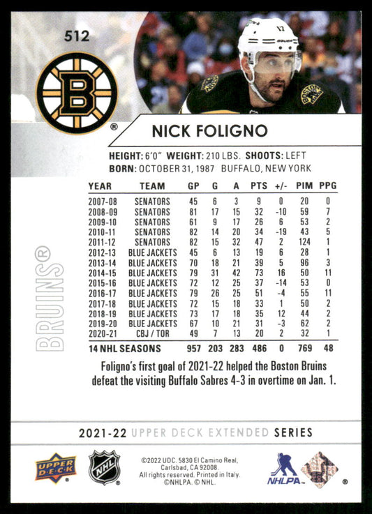 2021-22 Upper Deck #512 Nick Foligno