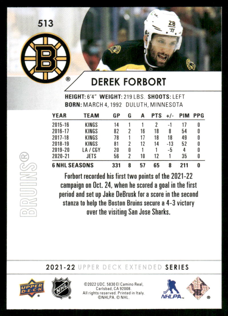 2021-22 Upper Deck #513 Derek Forbort