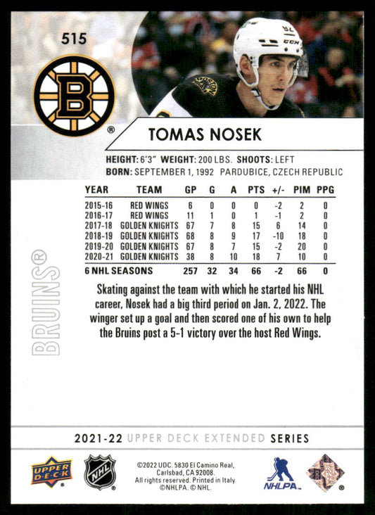 2021-22 Upper Deck #515 Tomas Nosek