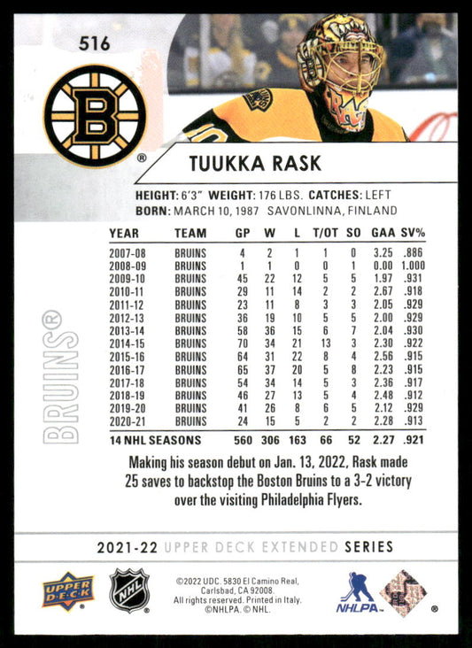 2021-22 Upper Deck #516 Tuukka Rask