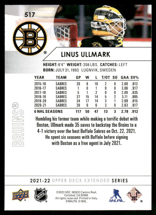 2021-22 Upper Deck #517 Linus Ullmark