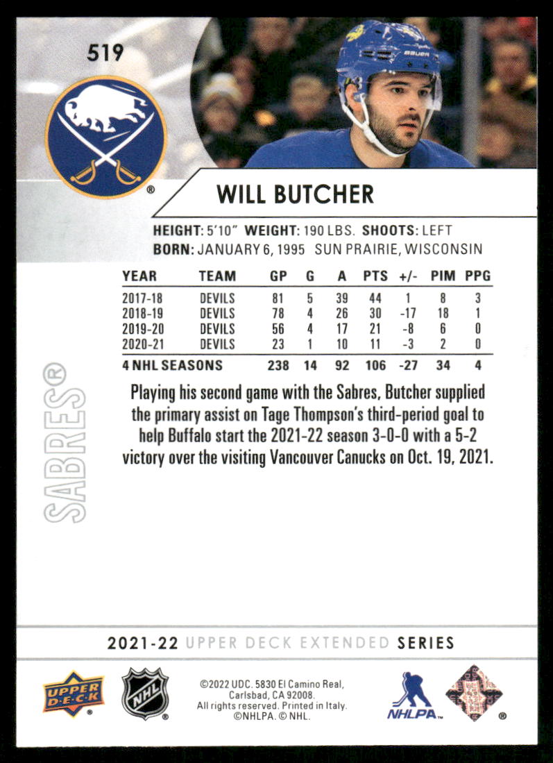 2021-22 Upper Deck #519 Will Butcher