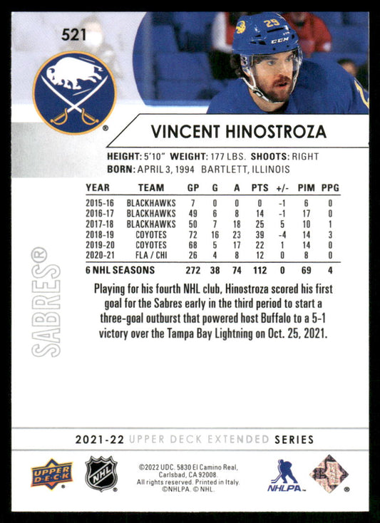 2021-22 Upper Deck #521 Vincent Hinostroza