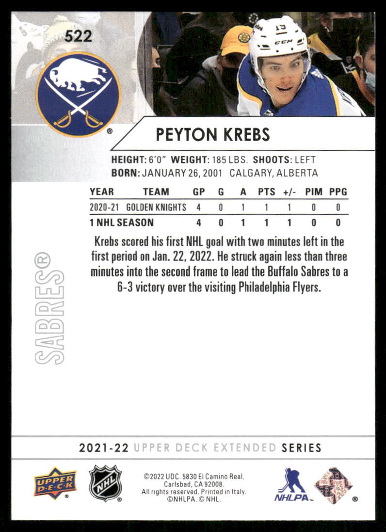 2021-22 Upper Deck #522 Peyton Krebs