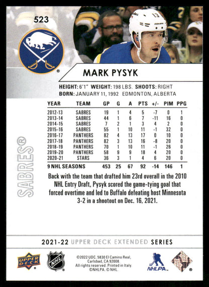 2021-22 Upper Deck #523 Mark Pysyk