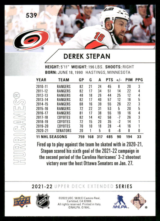 2021-22 Upper Deck #539 Derek Stepan