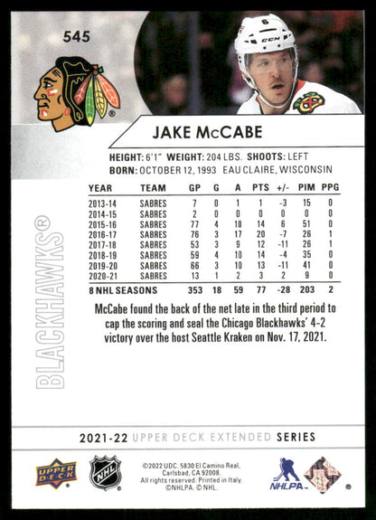2021-22 Upper Deck #545 Jake McCabe