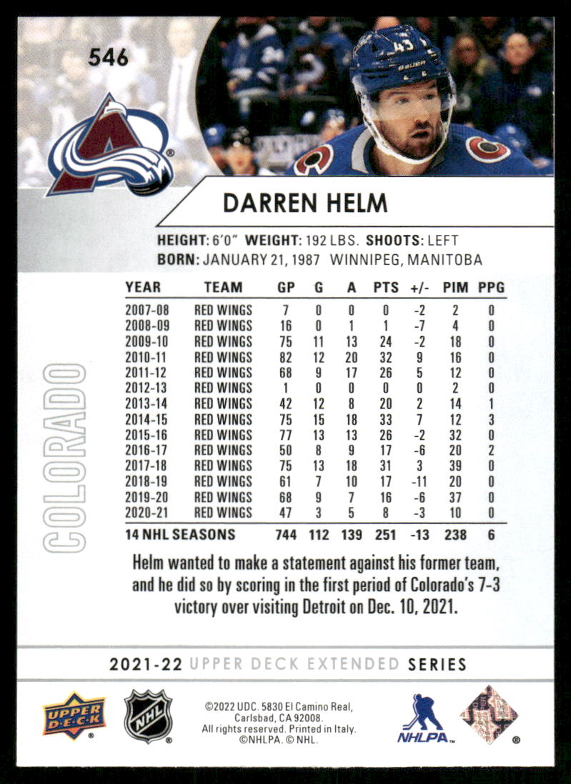 2021-22 Upper Deck #546 Darren Helm