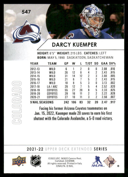 2021-22 Upper Deck #547 Darcy Kuemper