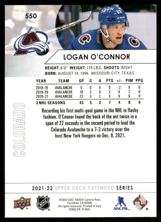 2021-22 Upper Deck #550 Logan O'Connor