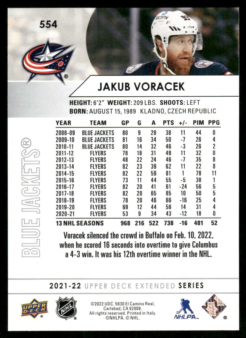 2021-22 Upper Deck #554 Jakub Voracek