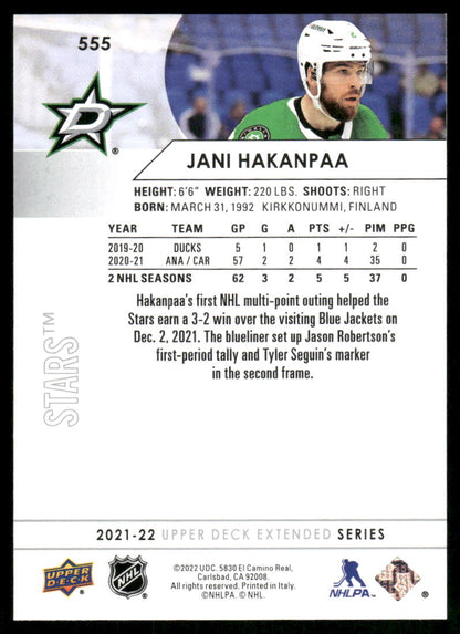 2021-22 Upper Deck #555 Jani Hakanpaa