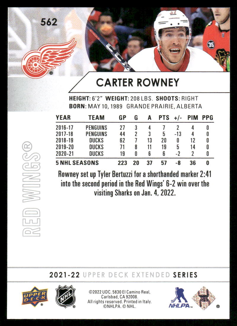 2021-22 Upper Deck #562 Carter Rowney