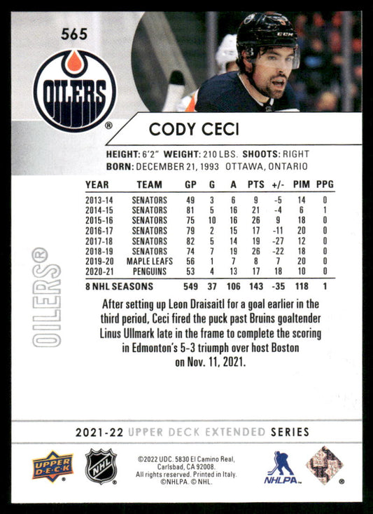 2021-22 Upper Deck #565 Cody Ceci