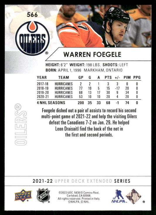 2021-22 Upper Deck #566 Warren Foegele