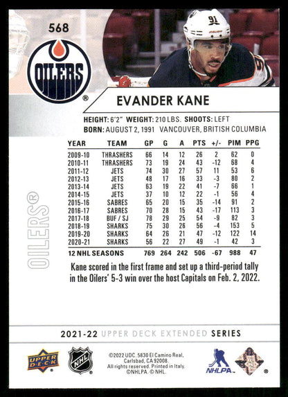 2021-22 Upper Deck #568 Evander Kane