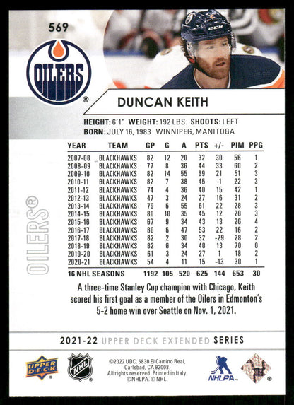 2021-22 Upper Deck #569 Duncan Keith