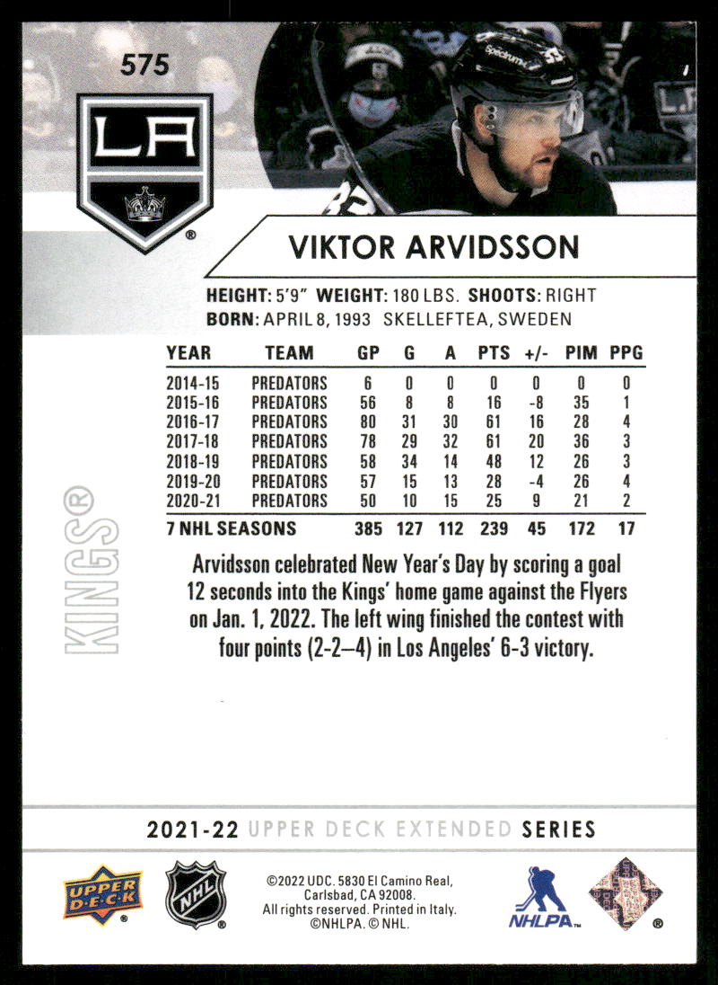 2021-22 Upper Deck #575 Viktor Arvidsson