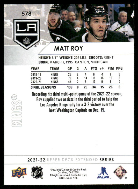 2021-22 Upper Deck #578 Matt Roy