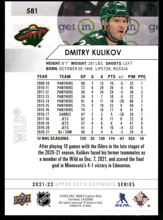2021-22 Upper Deck #581 Dmitry Kulikov