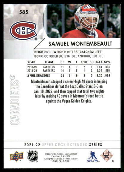 2021-22 Upper Deck #585 Samuel Montembeault