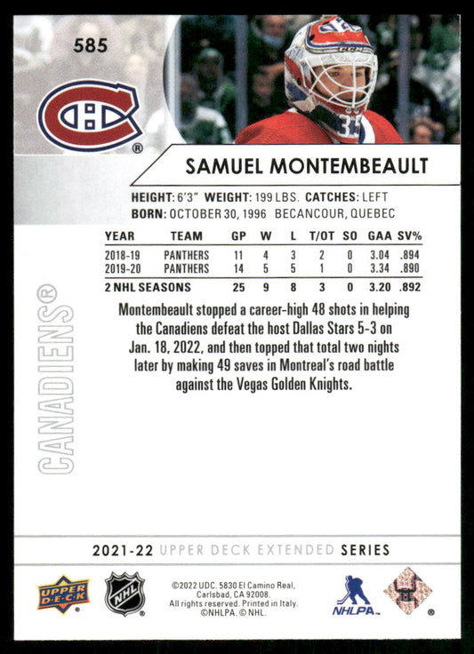 2021-22 Upper Deck #585 Samuel Montembeault