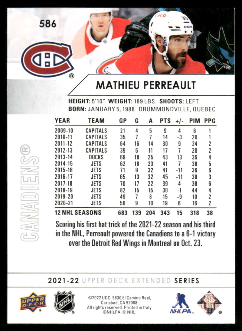2021-22 Upper Deck #586 Mathieu Perreault