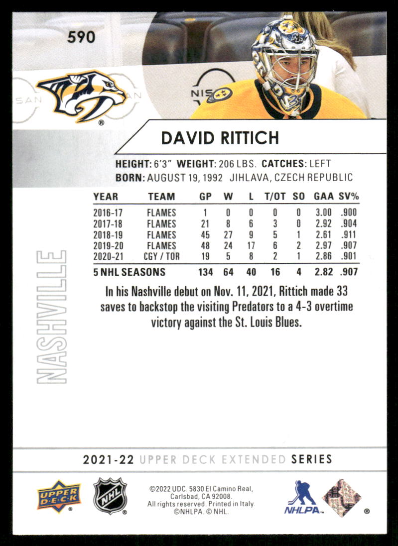 2021-22 Upper Deck #590 David Rittich