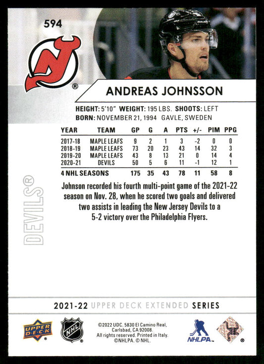 2021-22 Upper Deck #594 Andreas Johnsson