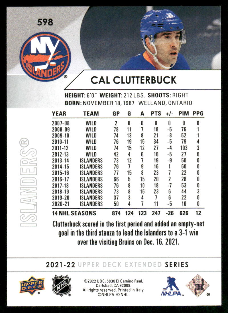 2021-22 Upper Deck #598 Cal Clutterbuck